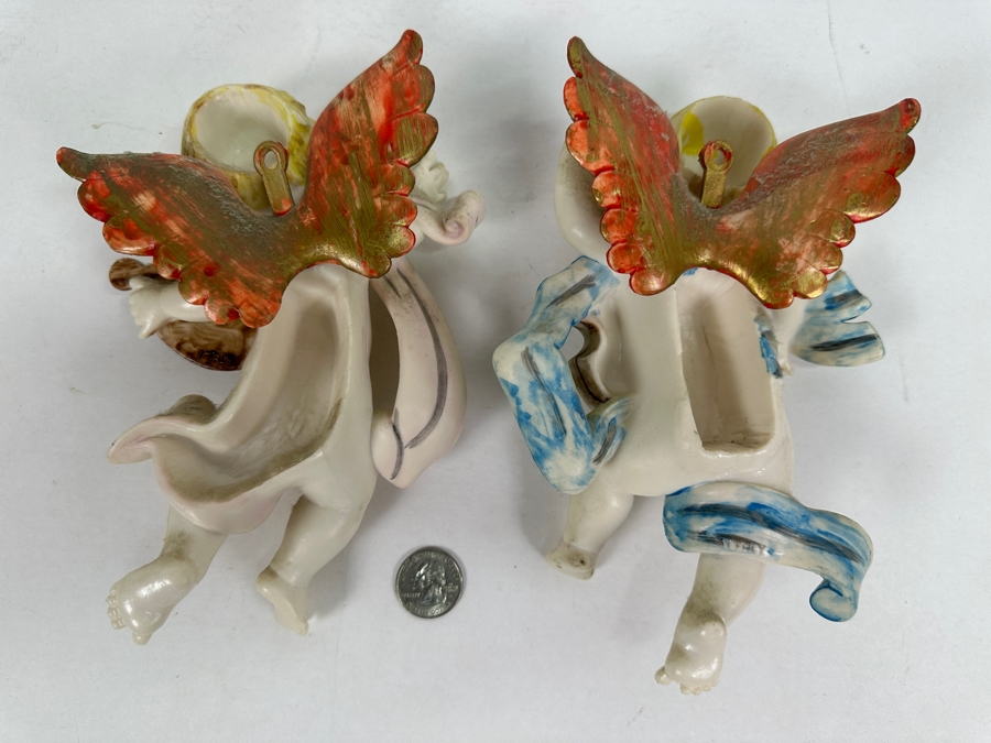 Pair Of Hand Painted Resin Angels Wall Decor Made In Italy 8H [Photo 7]