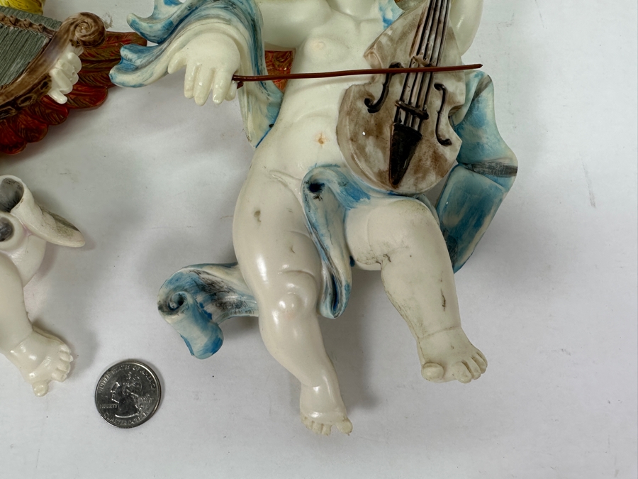 Pair Of Hand Painted Resin Angels Wall Decor Made In Italy 8H [Photo 4]