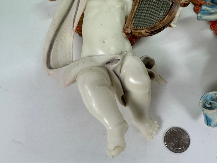 Pair Of Hand Painted Resin Angels Wall Decor Made In Italy 8H [Photo 6]