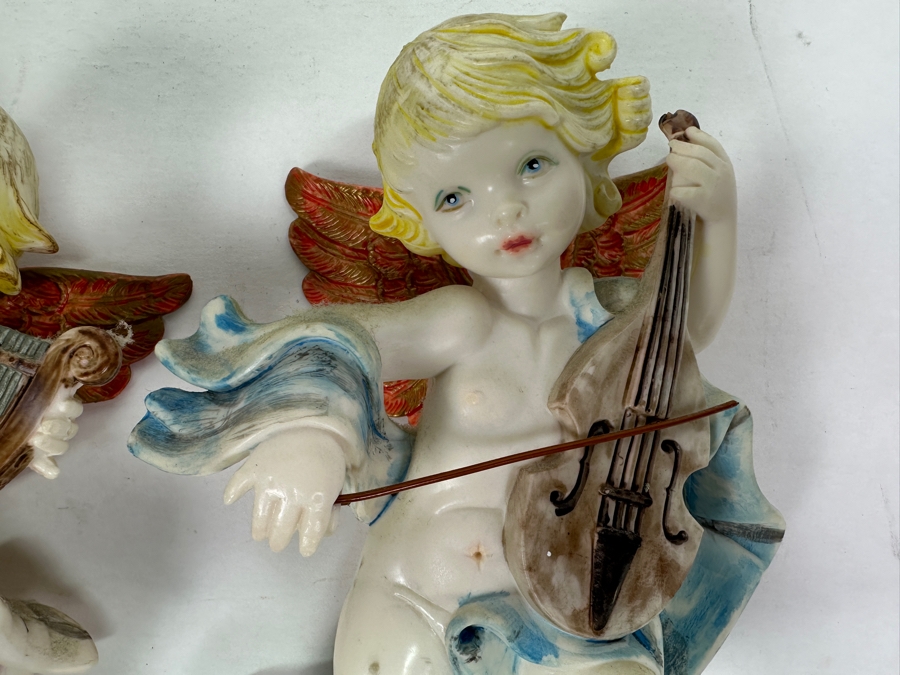 Pair Of Hand Painted Resin Angels Wall Decor Made In Italy 8H [Photo 2]
