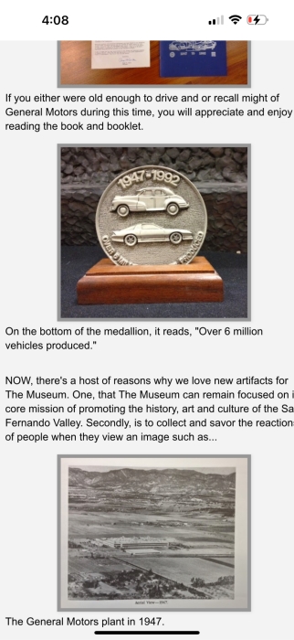 General Motors Van Nuys California 1947-1992 Over 6 Million Vehicles Produced 3' Medallion With Display Stand And Pin [Photo 12]