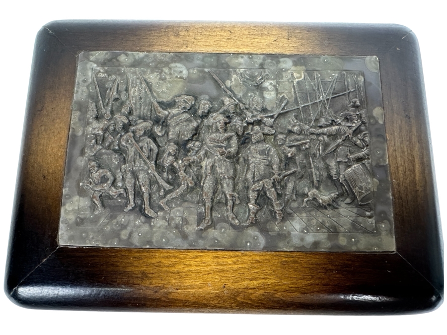Repousse Silverplate Top Depicting Rembrandt's Night Watch Scene Wooden Box From Holland Voorschoten 6W X 4.5D X 2.25H [Photo 2]