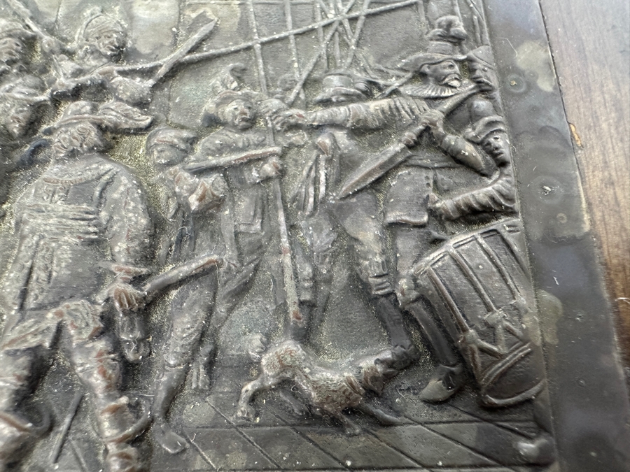 Repousse Silverplate Top Depicting Rembrandt's Night Watch Scene Wooden Box From Holland Voorschoten 6W X 4.5D X 2.25H [Photo 7]