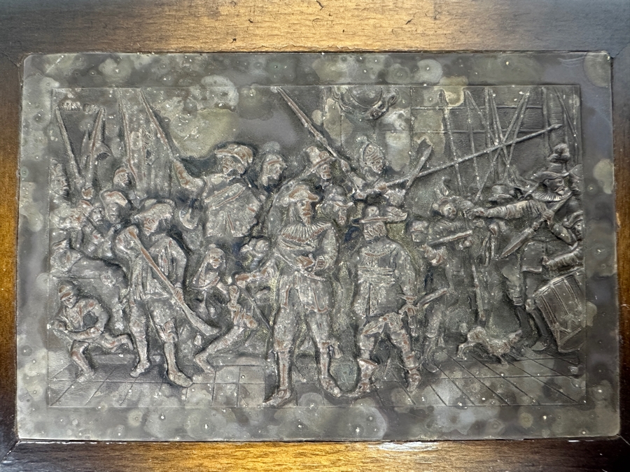 Repousse Silverplate Top Depicting Rembrandt's Night Watch Scene Wooden Box From Holland Voorschoten 6W X 4.5D X 2.25H [Photo 3]