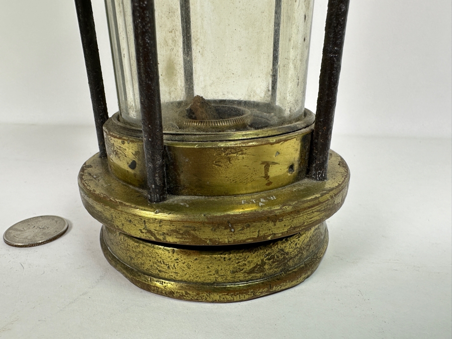 Antique E. Thomas & Williams Ltd. Type No. 4 Miner's Brass Oil Lamp Makers Aberdare 11.5H [Photo 6]