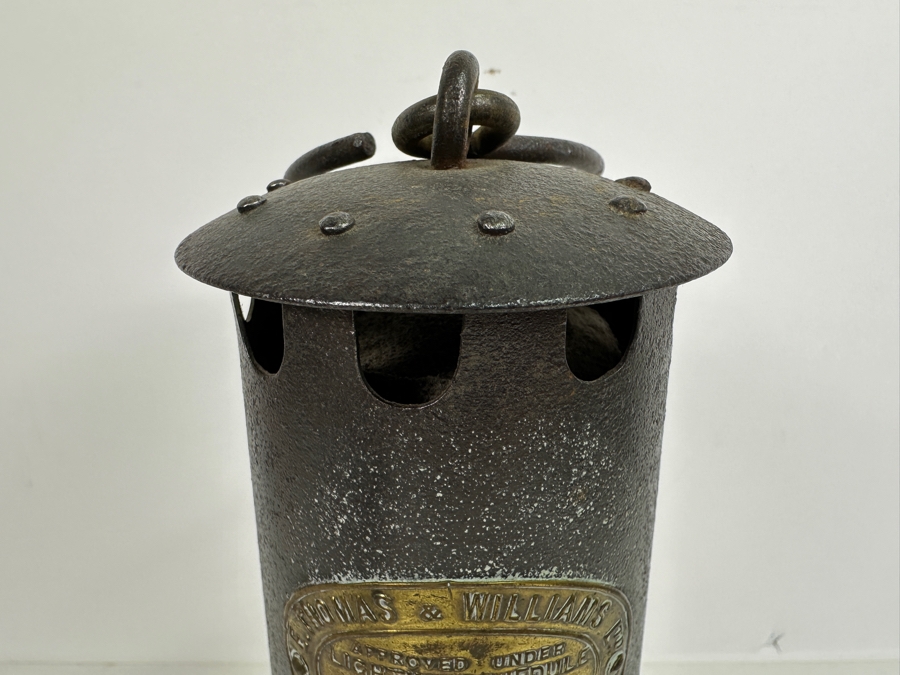 Antique E. Thomas & Williams Ltd. Type No. 4 Miner's Brass Oil Lamp Makers Aberdare 11.5H [Photo 8]