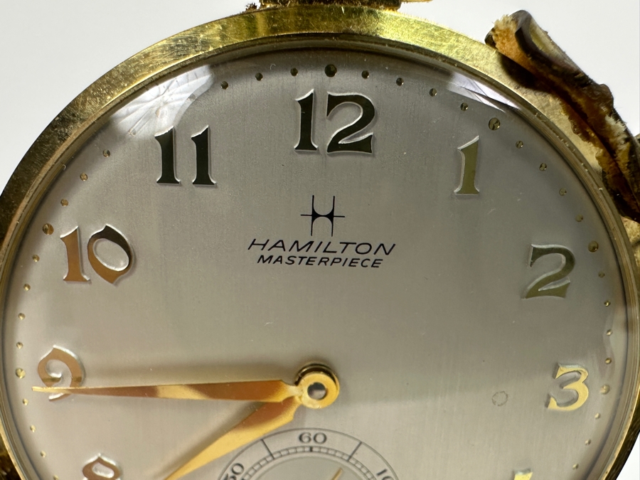 Hamilton Swiss Movement 14k Gold Plated Pocket Watch With Display Stand Engraved 25 Years Of Service General Motors 1984 GM Assemble Division [Photo 6]