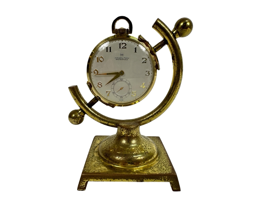 Hamilton Swiss Movement 14k Gold Plated Pocket Watch With Display Stand Engraved 25 Years Of Service General Motors 1984 GM Assemble Division [Photo 2]