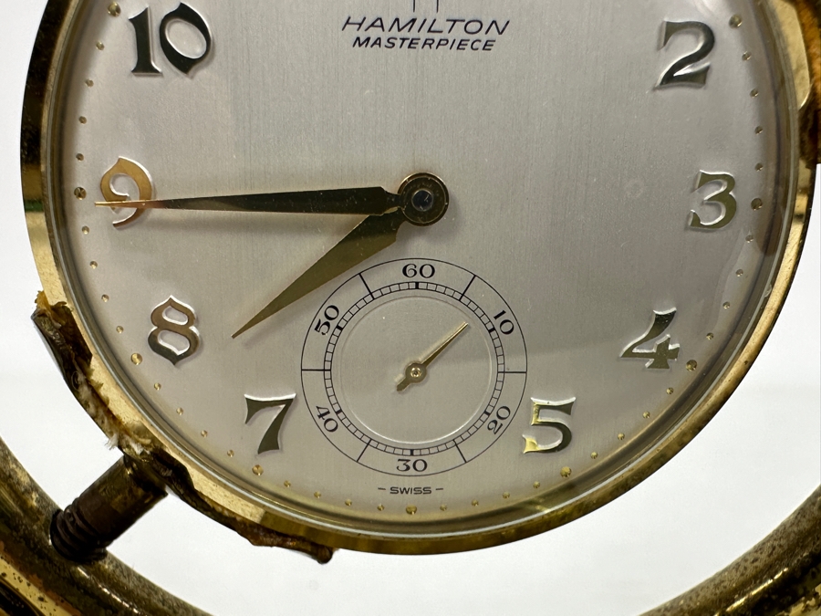 Hamilton Swiss Movement 14k Gold Plated Pocket Watch With Display Stand Engraved 25 Years Of Service General Motors 1984 GM Assemble Division [Photo 7]