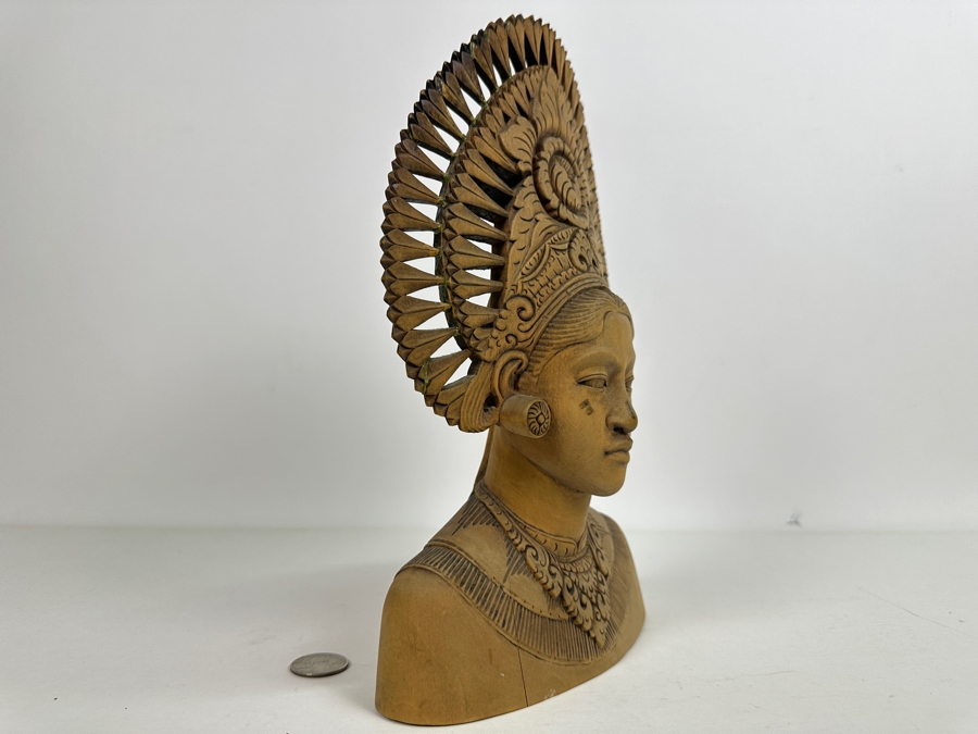 Vintage Carved Wooden Balinese Bali Woman Bust 7.25W X 11H [Photo 6]