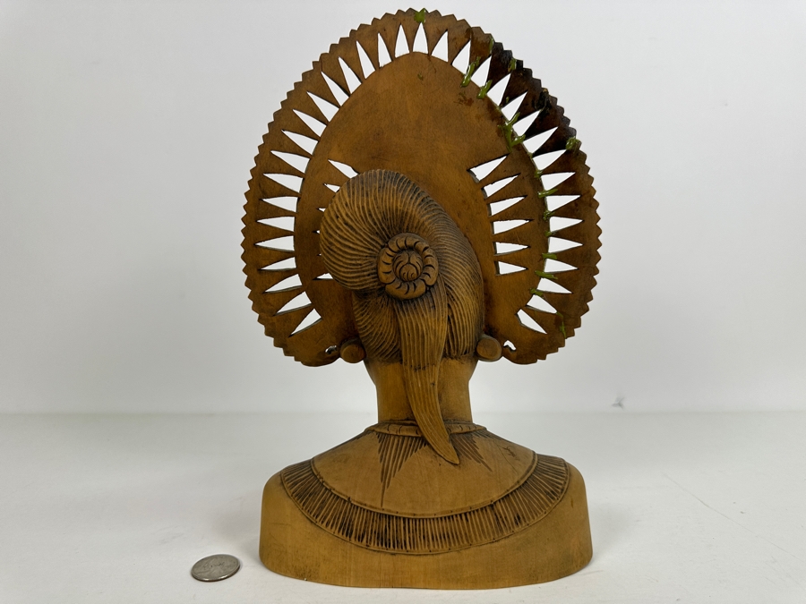 Vintage Carved Wooden Balinese Bali Woman Bust 7.25W X 11H [Photo 7]