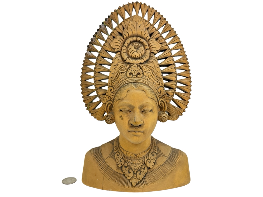 Vintage Carved Wooden Balinese Bali Woman Bust 7.25W X 11H