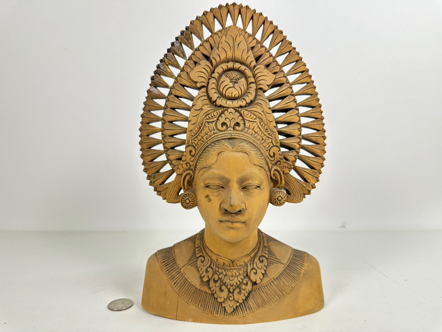 Vintage Carved Wooden Balinese Bali Woman Bust 7.25W X 11H [Photo 2]