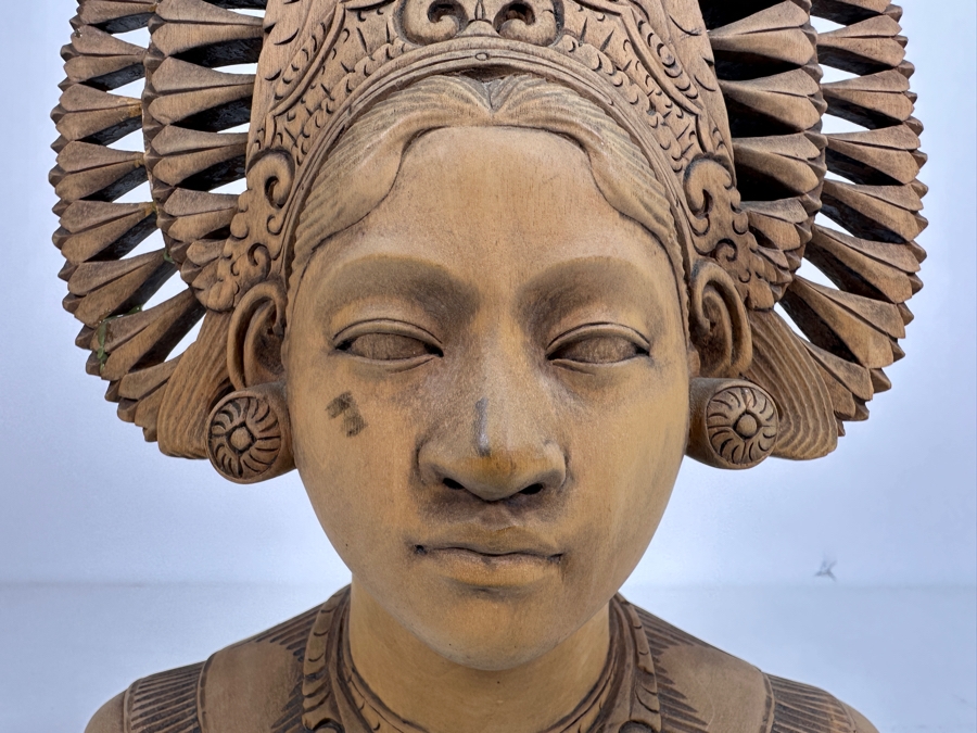 Vintage Carved Wooden Balinese Bali Woman Bust 7.25W X 11H [Photo 3]