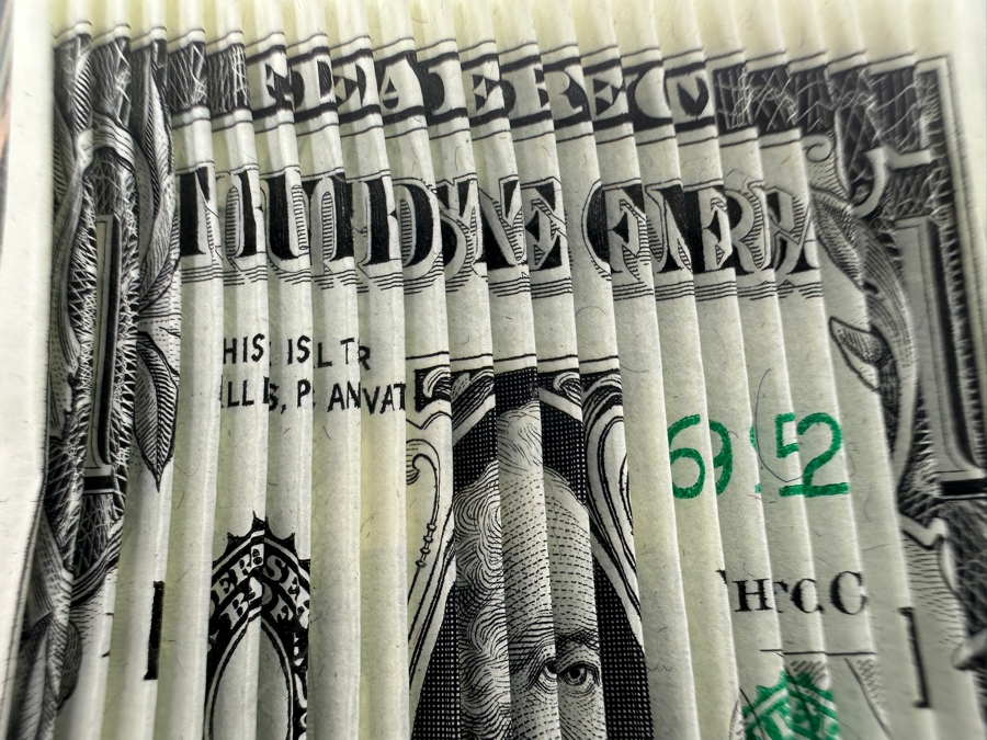 Acrylic Encased US One Dollar Bill 'The Shrinking Dollar' 2 7/8'W X 2 7/8'D X 1.75'H [Photo 6]