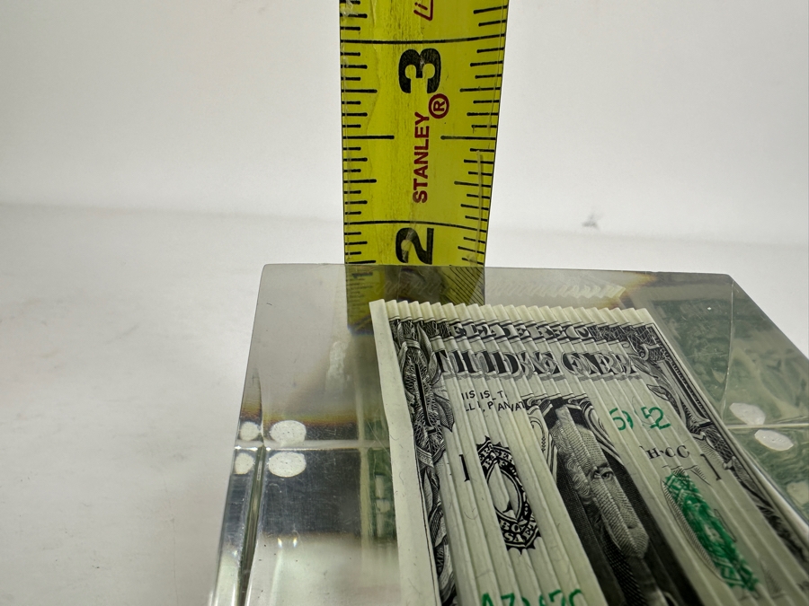 Acrylic Encased US One Dollar Bill 'The Shrinking Dollar' 2 7/8'W X 2 7/8'D X 1.75'H [Photo 13]