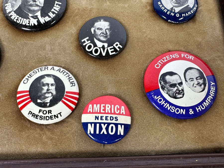 Collection Of Old United States Presidential Campaign Buttons With Display Frame - See Photos [Photo 21]