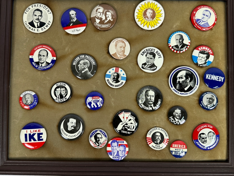 Collection Of Old United States Presidential Campaign Buttons With Display Frame - See Photos [Photo 2]