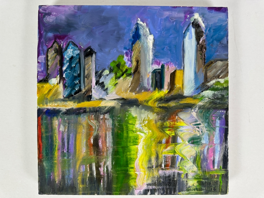 Original Abstract San Diego Harbor Painting On Canvas Artist Signed On Back 2016 12 X 12 [Photo 2]