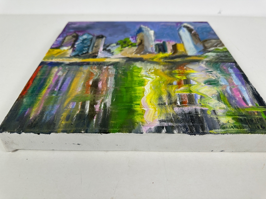 Original Abstract San Diego Harbor Painting On Canvas Artist Signed On Back 2016 12 X 12 [Photo 4]