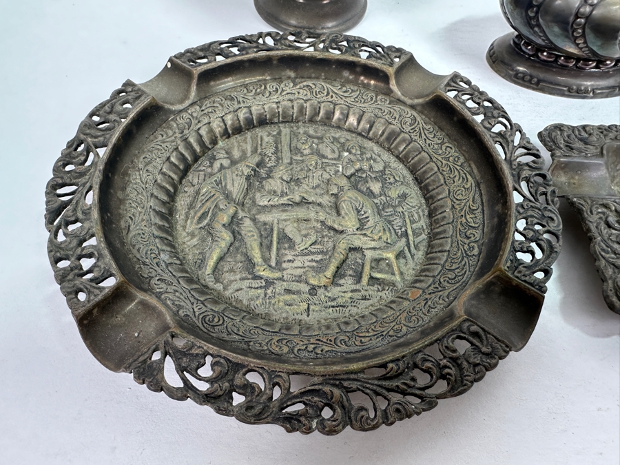 Pair Of Repousse Metal Ashtrays & Pair Of Ronson Lighters [Photo 2]