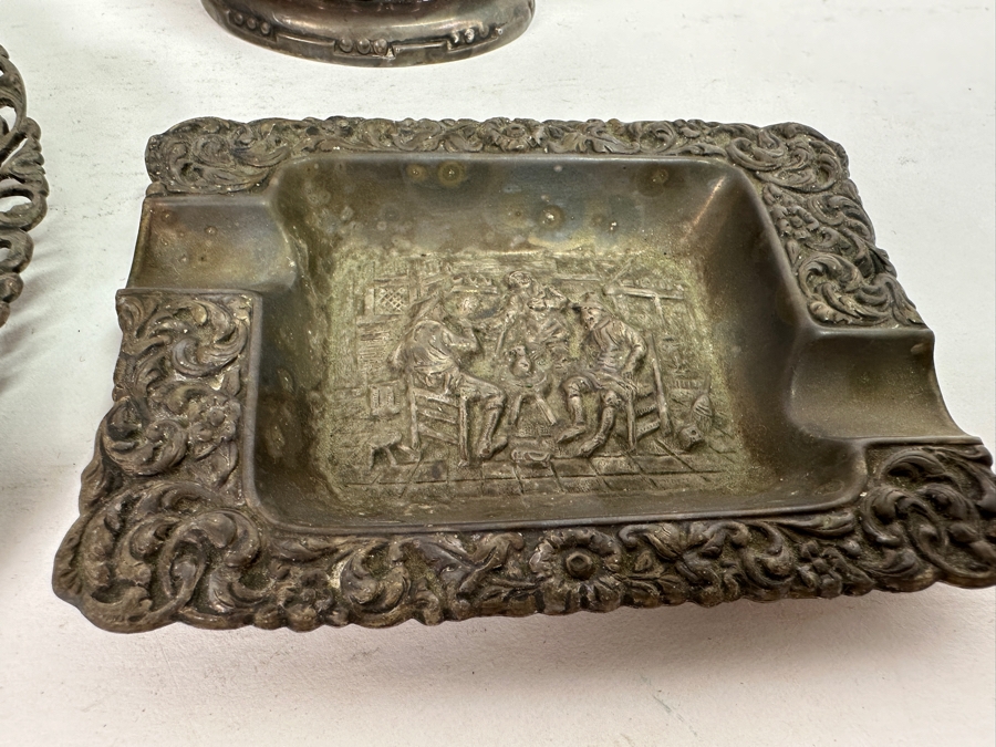 Pair Of Repousse Metal Ashtrays & Pair Of Ronson Lighters [Photo 3]