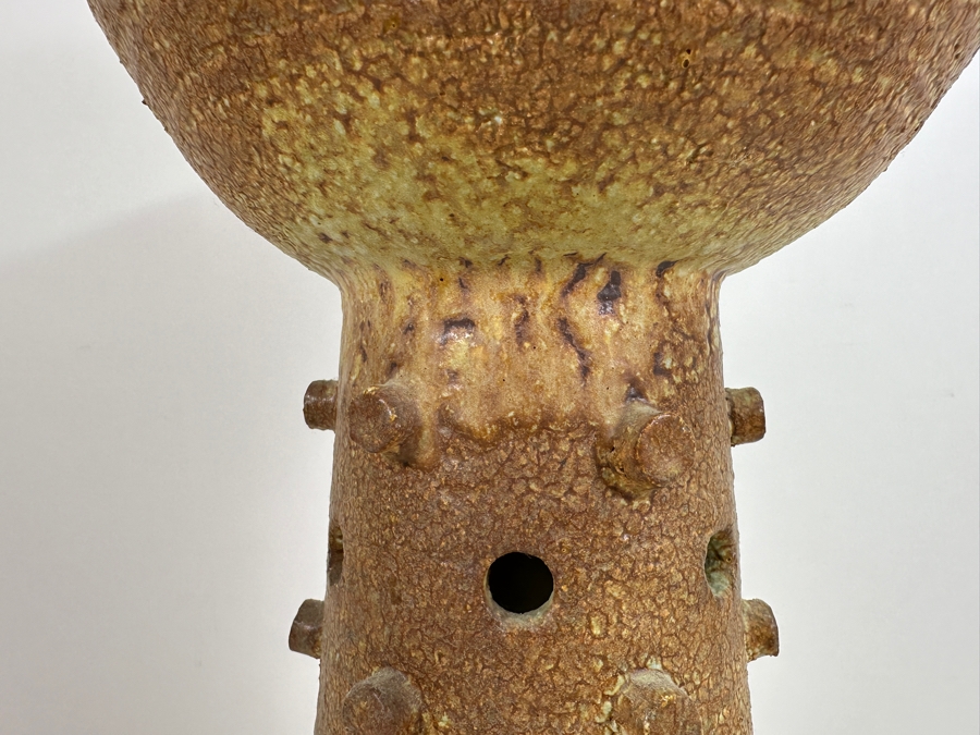 Impressively Large Mid-Century Modern Chalice Art Pottery Vase With Protruding Cylinders And Holes In Base 11.5W X 22H [Photo 8]