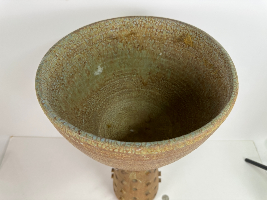 Impressively Large Mid-Century Modern Chalice Art Pottery Vase With Protruding Cylinders And Holes In Base 11.5W X 22H [Photo 7]