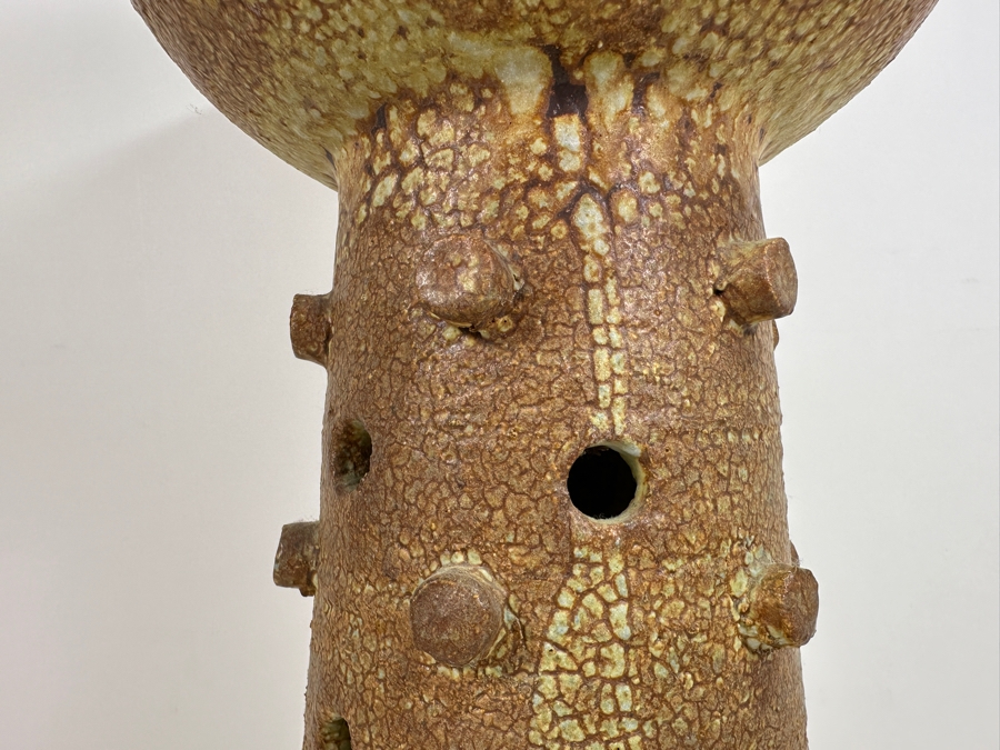 Impressively Large Mid-Century Modern Chalice Art Pottery Vase With Protruding Cylinders And Holes In Base 11.5W X 22H [Photo 4]