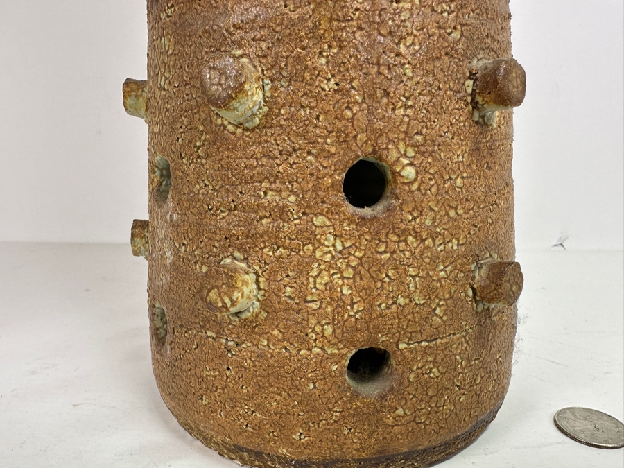 Impressively Large Mid-Century Modern Chalice Art Pottery Vase With Protruding Cylinders And Holes In Base 11.5W X 22H [Photo 5]