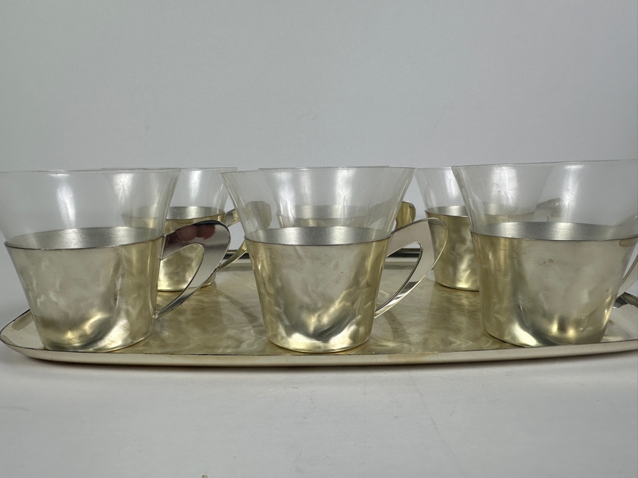 Vintage Mid-Century Modern Six Silverplated Cups With Matching Tray 11.75 X 8 [Photo 7]