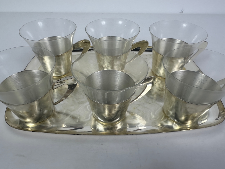 Vintage Mid-Century Modern Six Silverplated Cups With Matching Tray 11.75 X 8 [Photo 3]