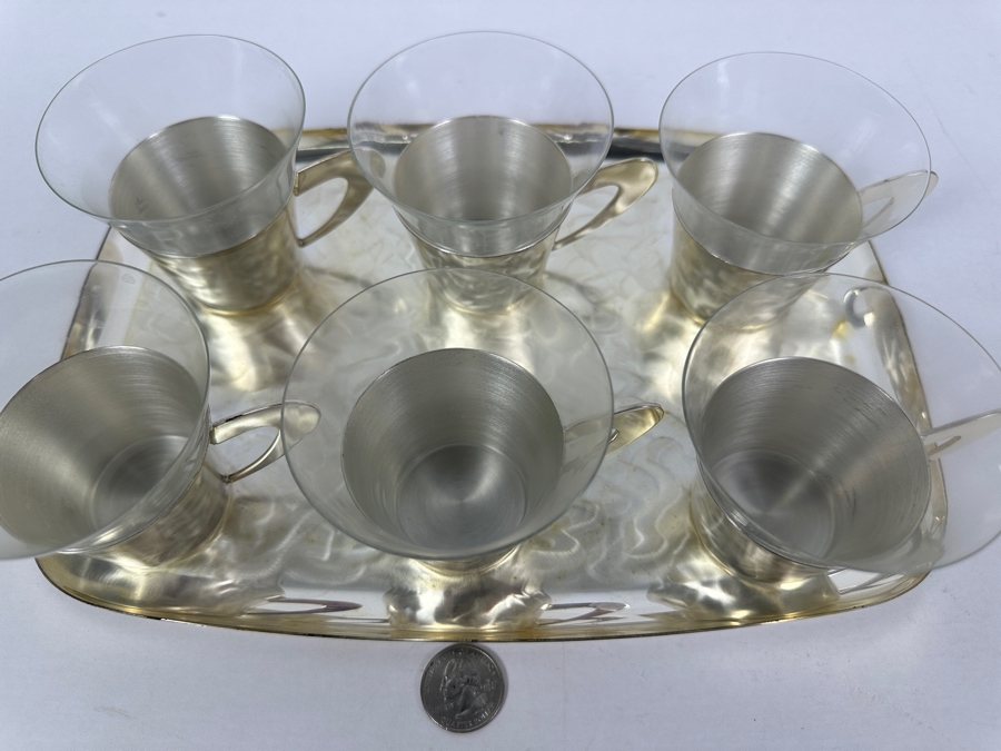 Vintage Mid-Century Modern Six Silverplated Cups With Matching Tray 11.75 X 8 [Photo 2]