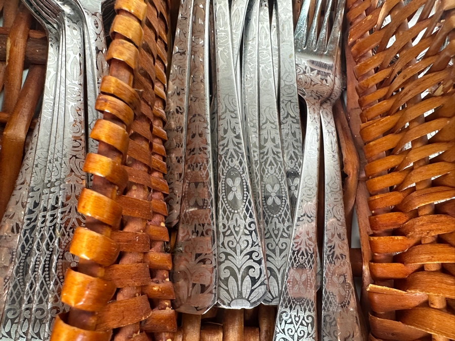 Two Sets Of Flatware With Wicker Tray By Gibson & Cambridge [Photo 6]