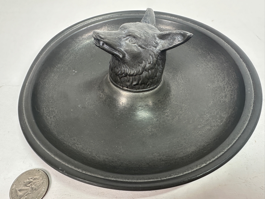 Vintage Pewter Fox Head Round Trinket Dish Tray 8W [Photo 6]