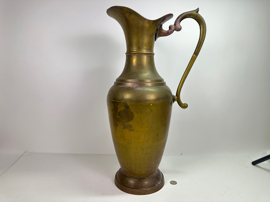 Large Brass Ewer Vessel With Handle 23'H [Photo 4]