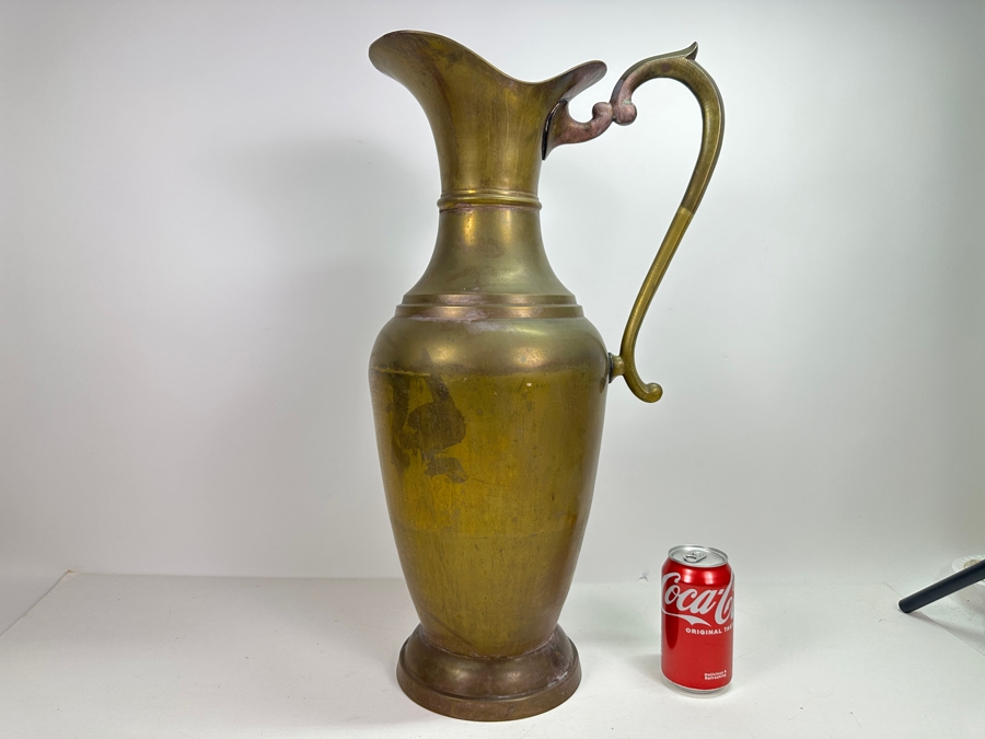 Large Brass Ewer Vessel With Handle 23'H [Photo 2]