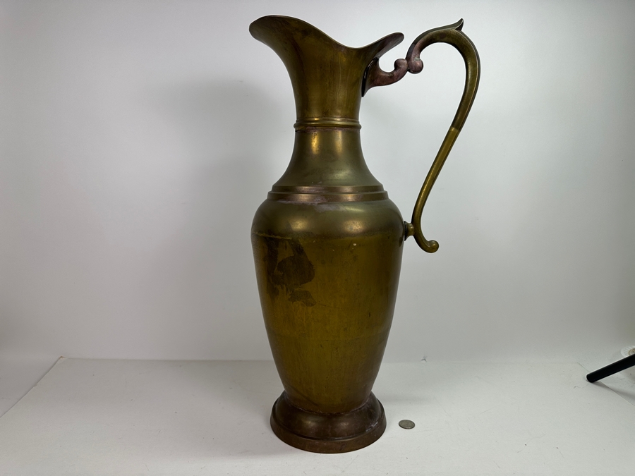 Large Brass Ewer Vessel With Handle 23'H [Photo 3]