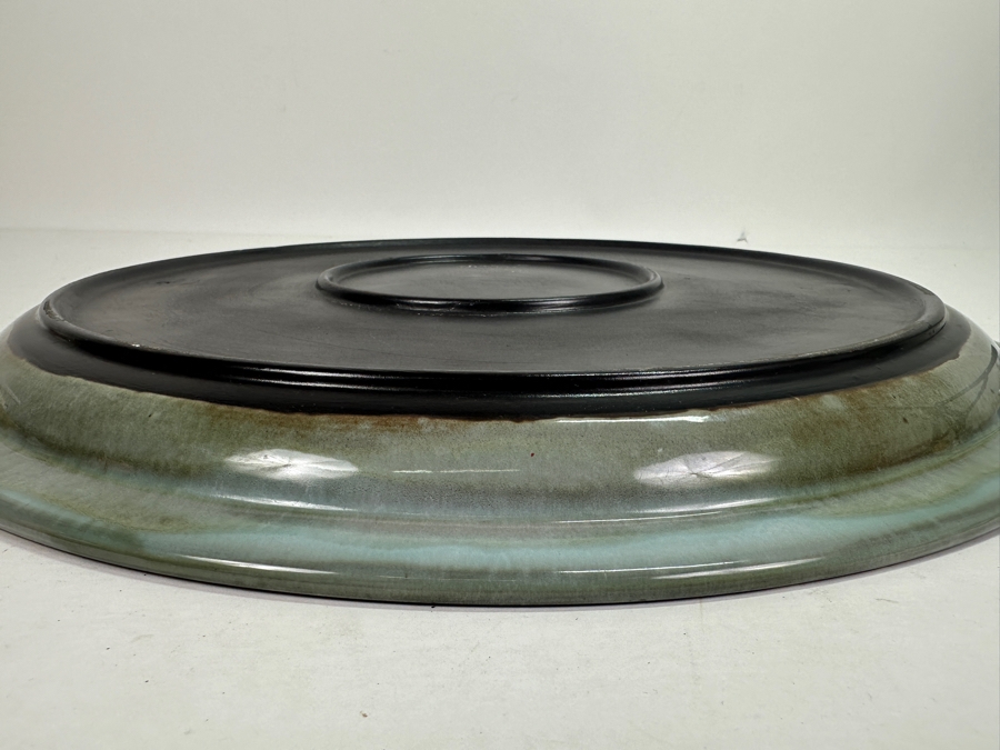 Signed Mid-Century Art Pottery Serving Charger Plate With Wave Motif 16.75W [Photo 7]
