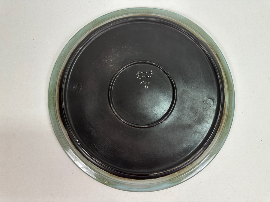 Signed Mid-Century Art Pottery Serving Charger Plate With Wave Motif 16.75W [Photo 4]