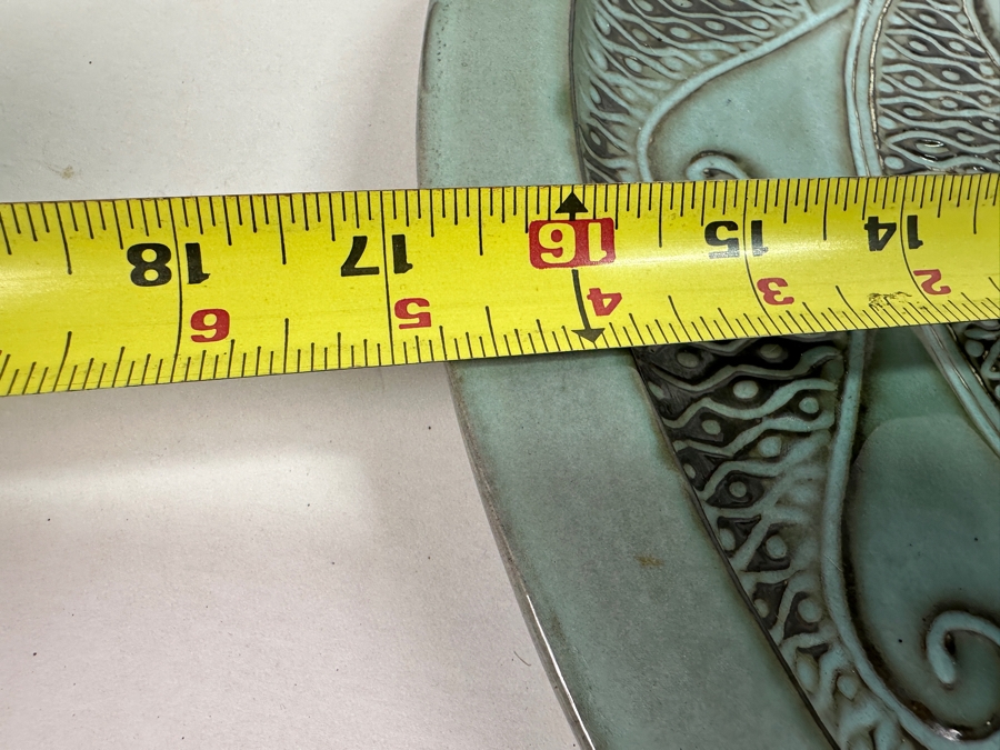 Signed Mid-Century Art Pottery Serving Charger Plate With Wave Motif 16.75W [Photo 8]