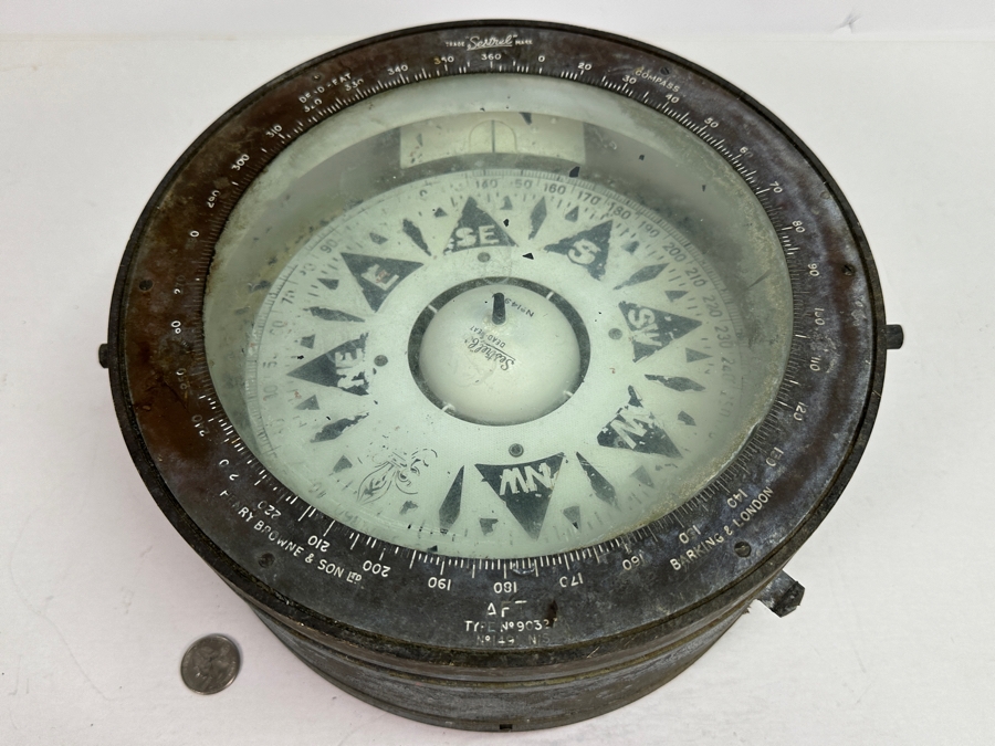 Vintage Nautical Ship's Sestrel Co Henry Browne & So Ltd Dead-Beat No. 1491N Maritime Compass Barking & London Working 10'W X 5.5'H [Photo 5]