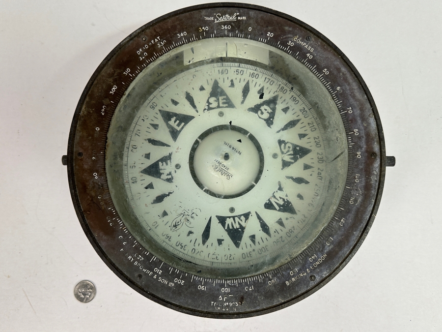 Vintage Nautical Ship's Sestrel Co Henry Browne & So Ltd Dead-Beat No. 1491N Maritime Compass Barking & London Working 10'W X 5.5'H [Photo 4]