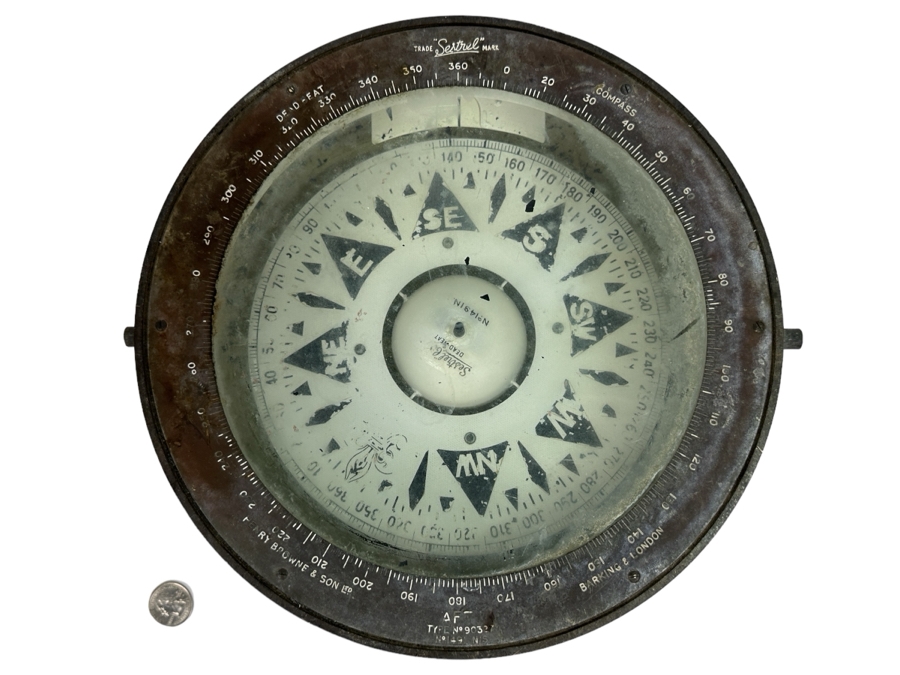 Vintage Nautical Ship's Sestrel Co Henry Browne & So Ltd Dead-Beat No. 1491N Maritime Compass Barking & London Working 10'W X 5.5'H [Photo 2]