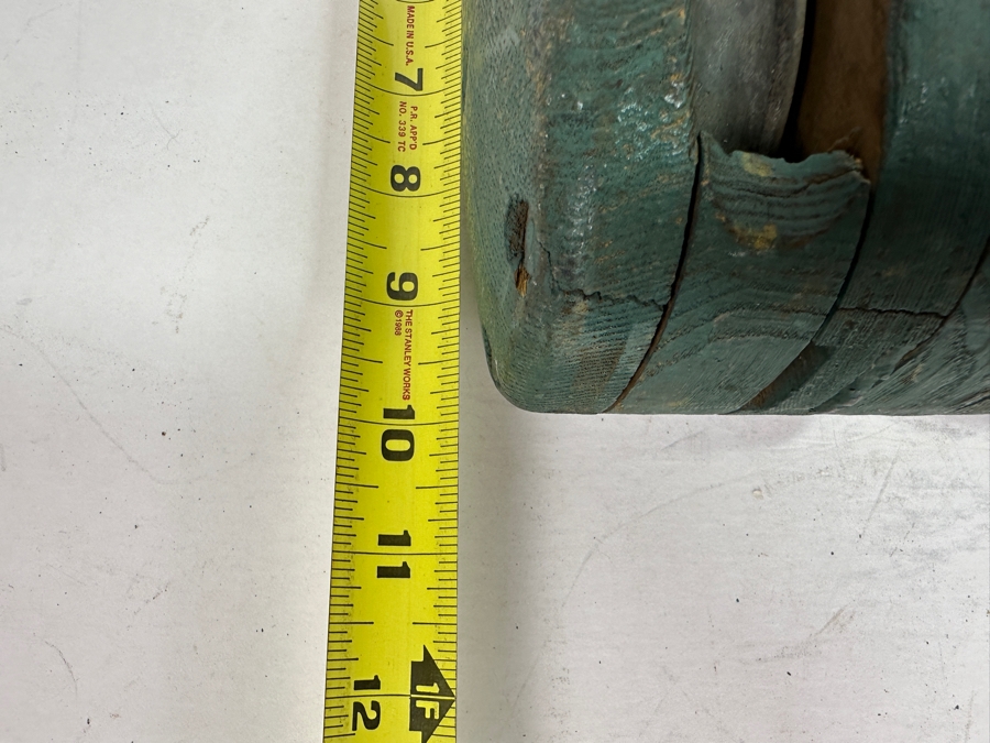 Pair Of Vintage Wooden / Cast Iron Pulleys And Vintage Hand Blown Glass Fishing Float [Photo 7]