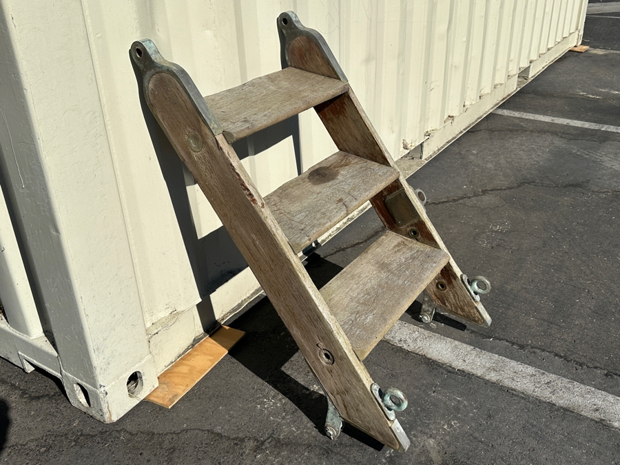 Vintage Heavy Duty Wooden / Metal Ship's 3-Step Ladder [Photo 2]