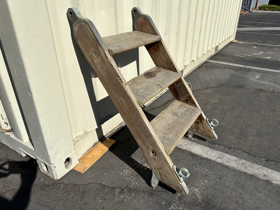 Vintage Heavy Duty Wooden / Metal Ship's 3-Step Ladder [Photo 1]