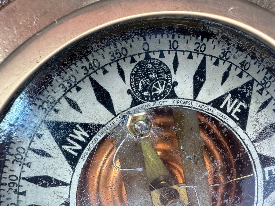 Vintage The Wood Freeman 'Metal Marine Pilot' Fircrest Tacoma, WA 'It Holds The Course You Give It' Brass Compass 7.5W X 7D X 9.25H [Photo 8]