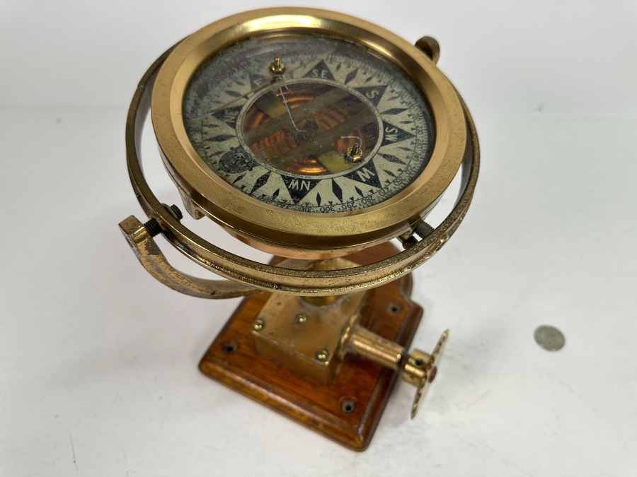 Vintage The Wood Freeman 'Metal Marine Pilot' Fircrest Tacoma, WA 'It Holds The Course You Give It' Brass Compass 7.5W X 7D X 9.25H [Photo 27]