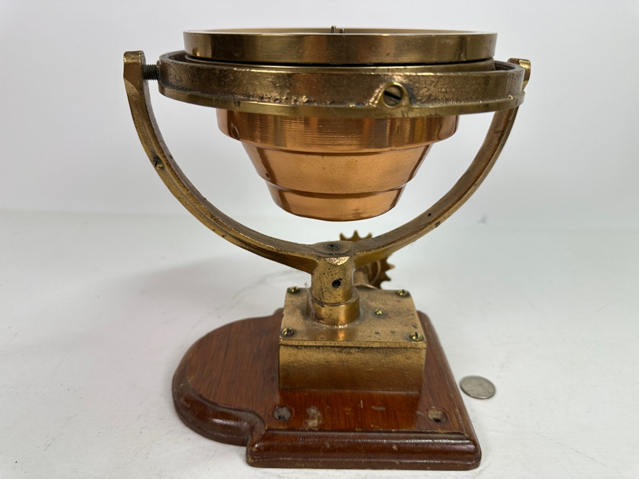 Vintage The Wood Freeman 'Metal Marine Pilot' Fircrest Tacoma, WA 'It Holds The Course You Give It' Brass Compass 7.5W X 7D X 9.25H [Photo 19]